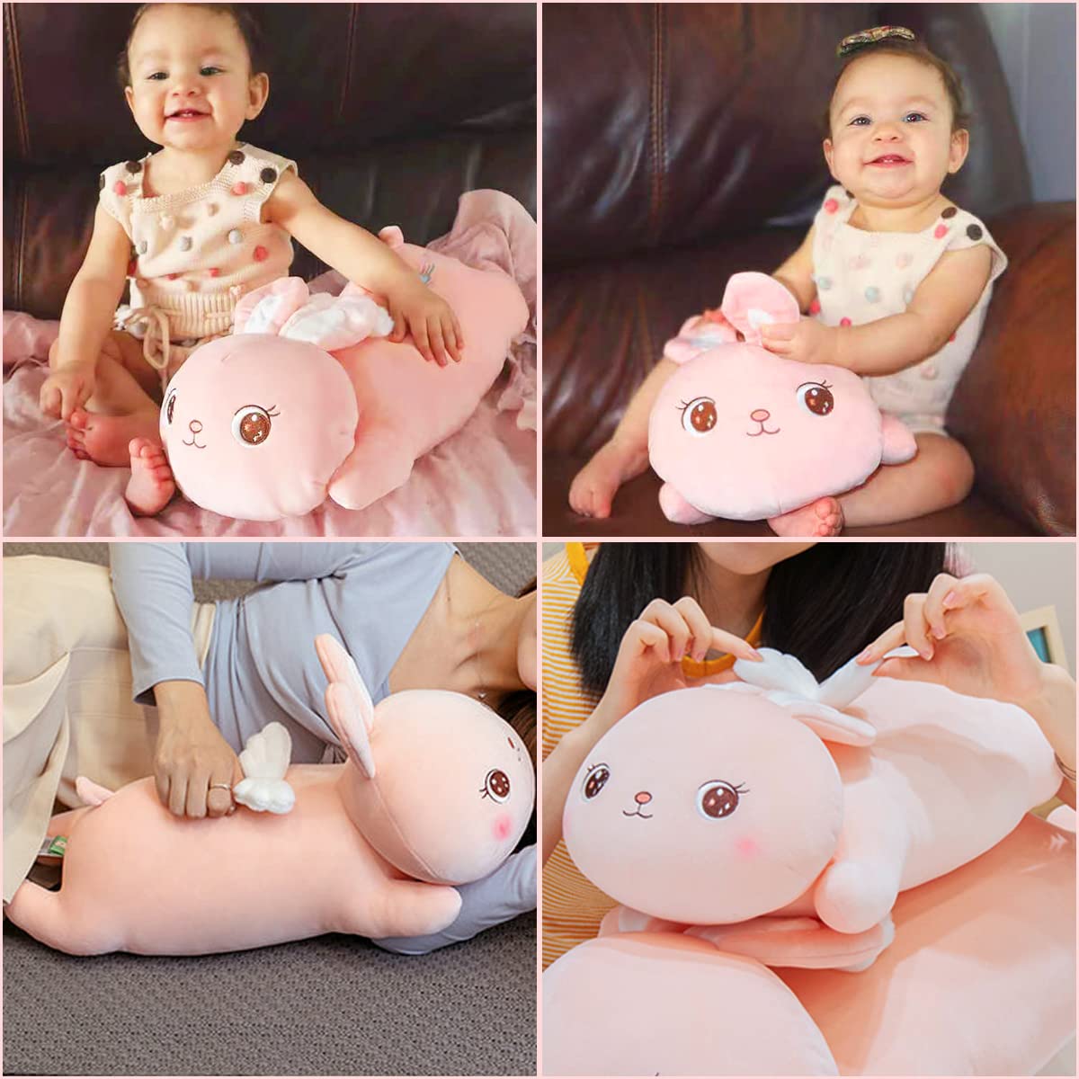 ARELUX 21.7" Pink Stuffed Animal Pillow,Easter Bunny Plush Soft Hugging Toys,Cute Rabbit Doll Throw Pillow with Wings, Gifts for Girls Kids Birthday
