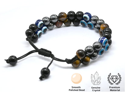 Amazing Gemstone Evil Eye Ultimate Protection Bracelet - Multi Triple Protection Bracelet unisex - Hematite, Tiger Eye, Black Obsidian Bracelet Set Healing Stones Pulseras Para Hombres Mujer