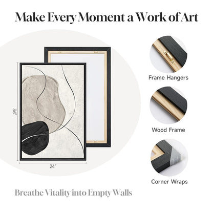 Framed Black and White Abstract Wall Art for Living Room, Large 3 Piece Neutral Minimalist Canvas Artworks, Modern Painting Prints for Dining Room Hallway Home Office Wall Decor, 24x36 In