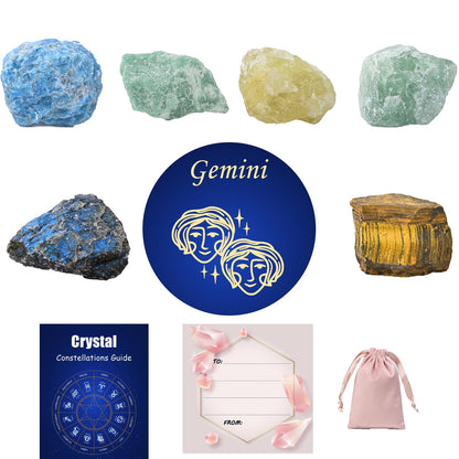 Crystals and Healing Raw Stones, Natural Gemstone Raw Crystals, 6PCS Crystals Constellation Sets for Gifts, Yoga Meditation (Gemini)