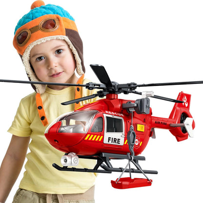 Fire Rescue Helicopter Toys for Boys with Hanging Basket Toy Airplane with Lights and Sound Firefighting Vehicles Toys for Kids Aged 3 4 5 6 7