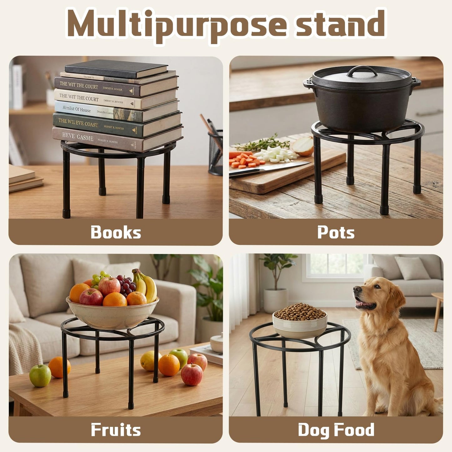 Ferrochef 3 Pack Heavy Duty Metal Plant Stand for Potted Plant for Home Indoor Outdoor, 160 Lbs Capacity Sturdy Construction Plants Riser Rustproof Flower Holder for Garden, Patio Housewarming