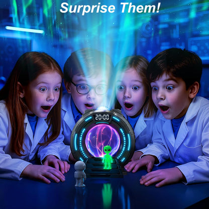 Northern Lights Projector with Plasma Ball Lamp, White Noise, Music Speaker, Alarm Clock & Remote, Stargate Astronaut Galaxy Aurora Night Light Projector for Bedroom Gaming Birthday Valentines Gifts