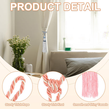 PATIKIL Curtain Tassel Tiebacks, 2 Pack 28" Gourd Shape Curtain Holdbacks Rope with Tassel, Handmade Tie Backs Window Drapery Decorative Rope for Home, Cafe, Office, Pink