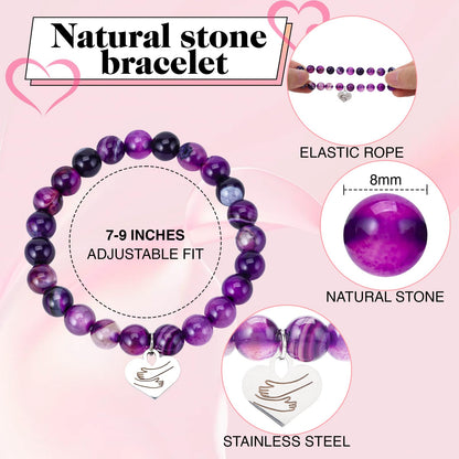 Encouragement Healing gifts,Natural Stone Amethyst Bracelet for Women ,Those Facing Illness or Anxiety to Get Well Soon, Inspirational Gifts on Thanksgiving Christmas Valentine's Day (Agate amethyst)