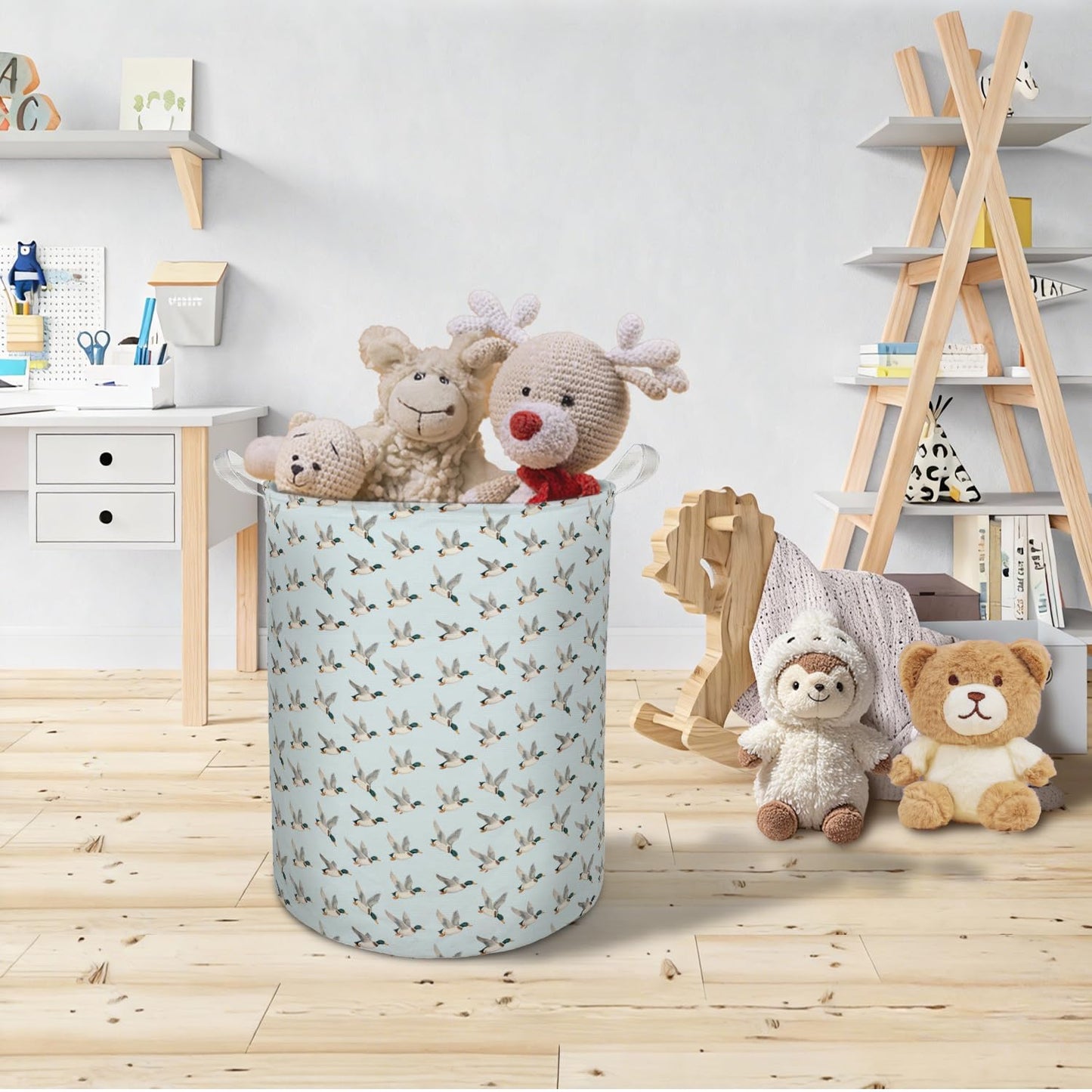 TAZSWDMM Blue Mallard Duck Nursery Laundry Basket Hamper, Flying Mallard Duck Foldable Clothes Toys Books Storage Box Bins Baskets Organizer for Baby Boys Nursery Kids Room Bathroom