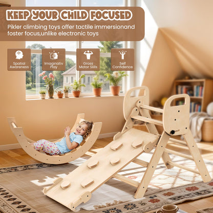 Norbee Pikler Triangle Set Foldable Wooden Toddler Climbing Toys Indoor, Playground Jungle Gym for Kids, Montessori Climbing Set for Toddlers