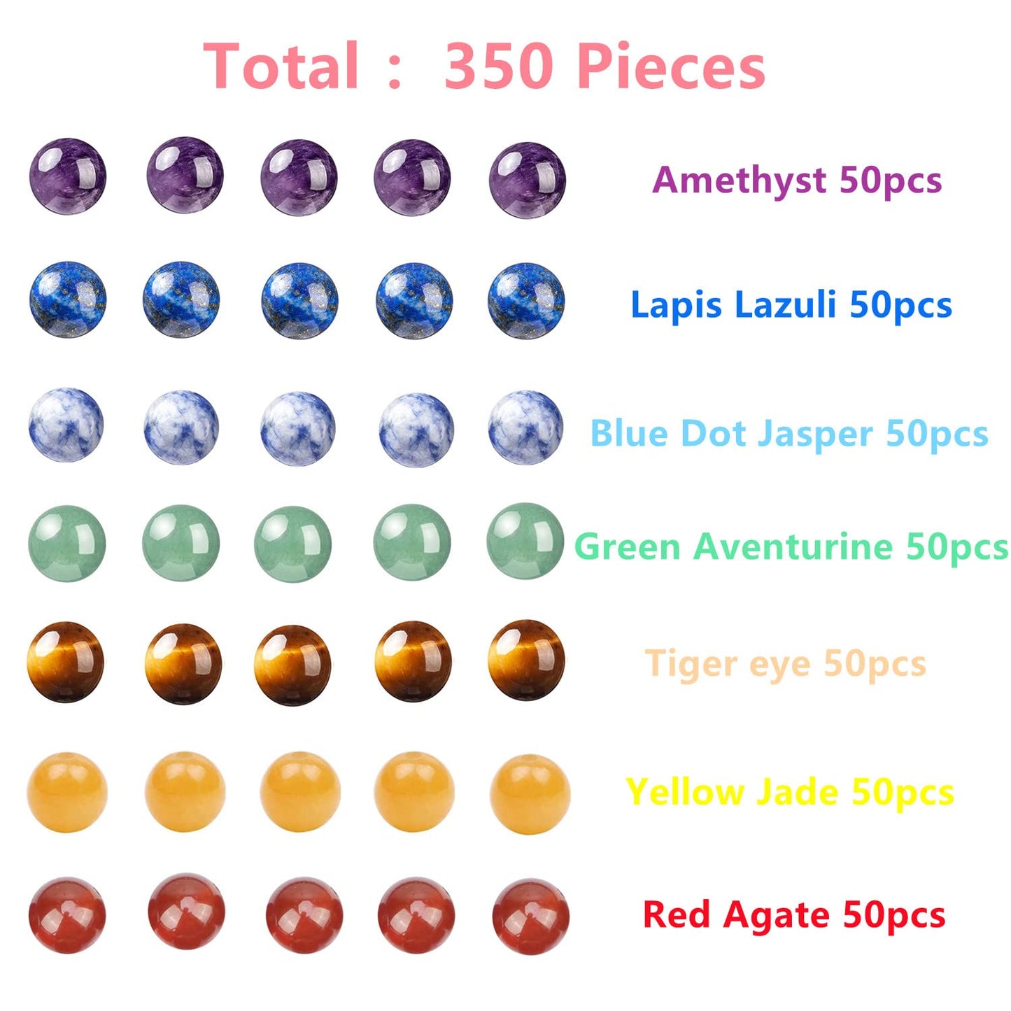 GangGangHao 350pcs 4mm 7 Chakra Natural Stone Round Beads Crystals Energy Healing Genuine Real Stone DIY Charm Smooth Beading for Bracelet Necklace Earrings Jewelry Making(4mm,7 Chakra Color