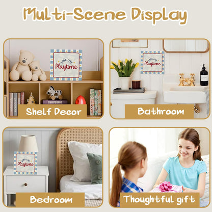 YZSLA Playroom Wall Decor,Long Live Playtime Woodne Sign Decor,Toddler Playroom Decor Wood Block Box Sign for Kids Room Bedroom Shelf Tabletop Wall Decor,5x5 Inch