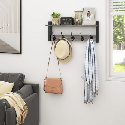 Homode Wall Hooks with Shelf, Coat Rack Wall Mount, Entryway Shelf with Hooks for Clothes, Backpack, Key, Purse - Rustic Grey