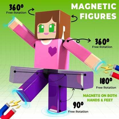 Magneverse 20 Pcs Magnetic Action Figures Playset - Magnetic Building Blocks, Magnet Cubes and Rotatable Figures Character Toys for Kids, Birthday Gift for 6+ Year Old Boys Girls (Patent Pending)