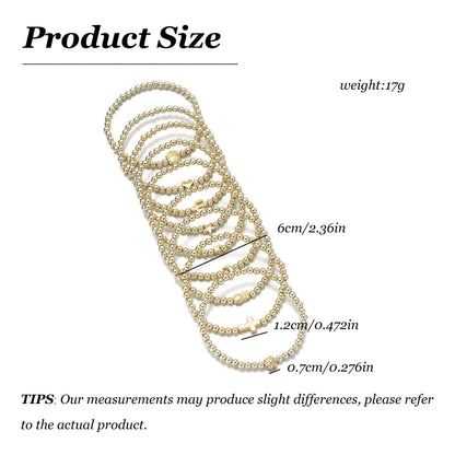 Harry and Henry Gold Beaded Bracelets for Women Non Tarnish Dainty Pearl Beaded Bracelet Cross Stack Stretch Bracelets for Women Trendy Gifts 2025 Easter Basket Stuffers