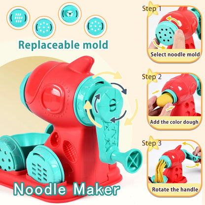 Crelloci 3 in 1 Color Dough Kitchen Creations Set, Ice Cream Spaghetti Burger Maker Machine, Art Crafts Food Modeling Toys, Accessories Tools Kit for Boys Girls Kids Toddlers Ages 3+ (12 Colors Dough)