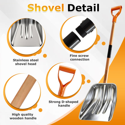 ATFVERDEX Scoop Shovel,Snow Shovel for Driveway with Non-Slip Wooden Handle and D-Shaped Grip,Quickly Clear the Snow from the Driveway and Yard