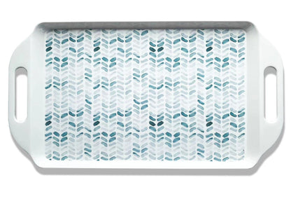 Bowla Melamine Rectangular Serving Tray with Handles (Whiteplants, Rectangular 17X9)
