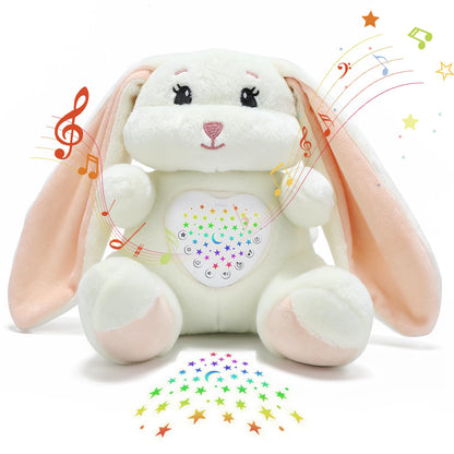 Baby Sleep Soother Bedtime Bunny Toy with Cry Sensor, Mom‘s Heartbeat Lullabies White Noise, Starlight Projector, Toddler Crib Sleeping Aid for Infant,Boy Girl Baby Gifts