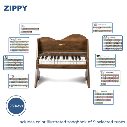 ZIPPY Kids Piano Keyboard, 25 Keys Digital Piano for Kids, Touch Sensitive Control Panel, Volume Adjustable, Mini Music Educational Instrument Toy, Wood Toy for Toddlers Girls Boys (Walnut)