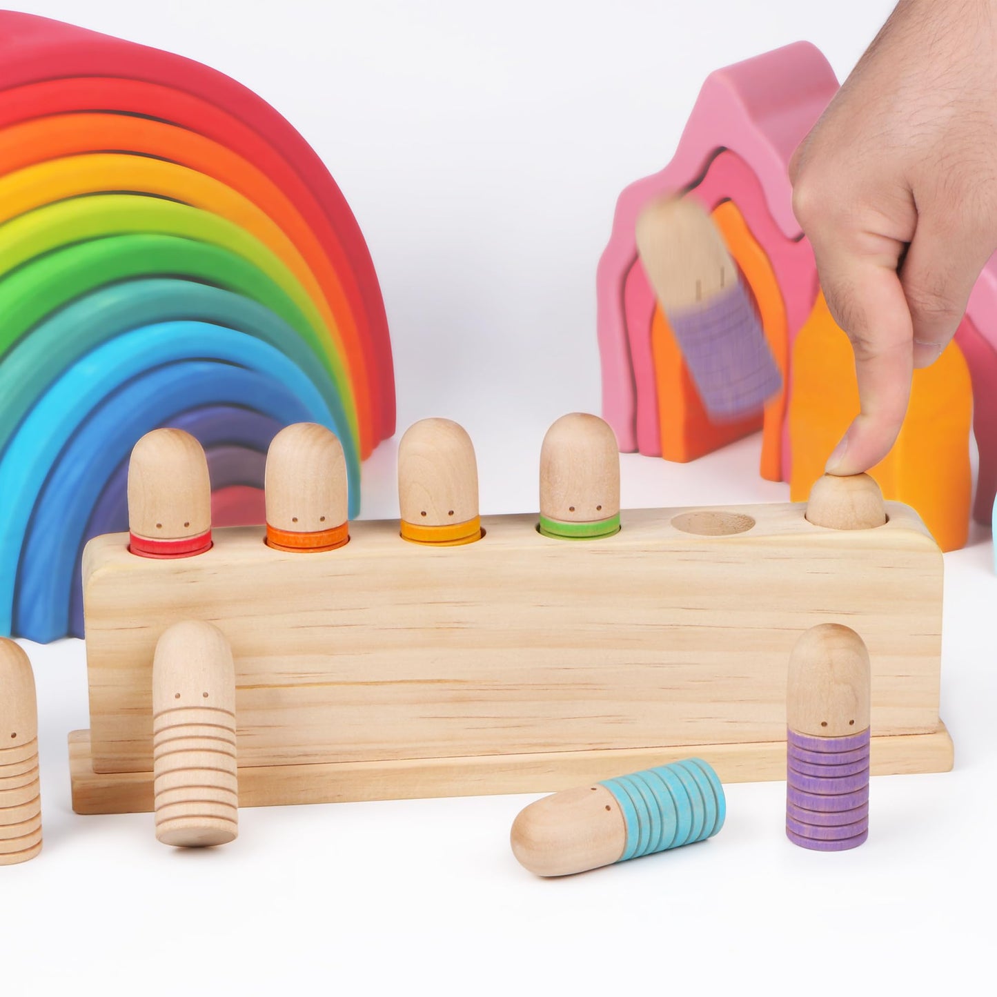 Totatatree Wooden Pop Up Puppets|Wooden Cause and Effect Toys for Boys & Girls, Montessori Color Matching Toys,Special Festival Gift for Kids 2 3 4