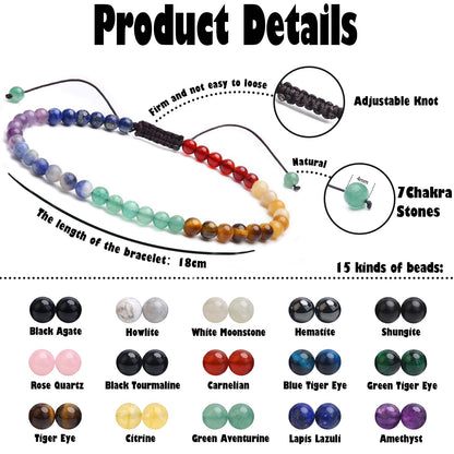 BONNY BOXX Braided Genuine 4mm Chakra - Stone of Balance Energy - Bracelet, Elegant Handcrafted Natural Gemstone Crystal Bracelet Healing Power Energy Inspirational Gifts with Card for Unisex
