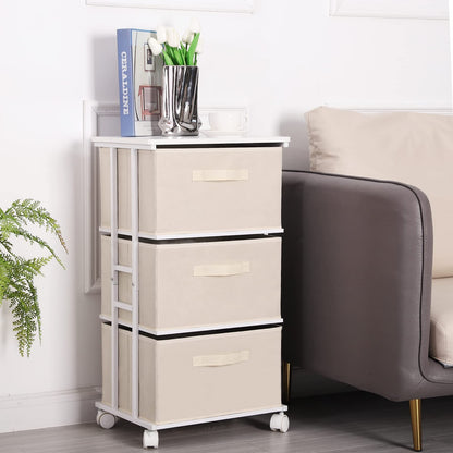MAX Houser Dresser Tower with 3 Drawers for Bedroom, Fabric Storage Organizer Unit, Chest of Drawers with with WoodTop, Small Vertical Storage for Guest Room, Closet, Entryway, Nursery(Beige)