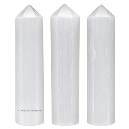 Amazing Gemstone Selenite Crystal Points Bulk Healing Crystals - Pack of 3 Single Terminated Healing Wand Point Bulk Crystals for Crafts, Crystal Grid, DIY Work - Premium Crystals for Beginners Gifts