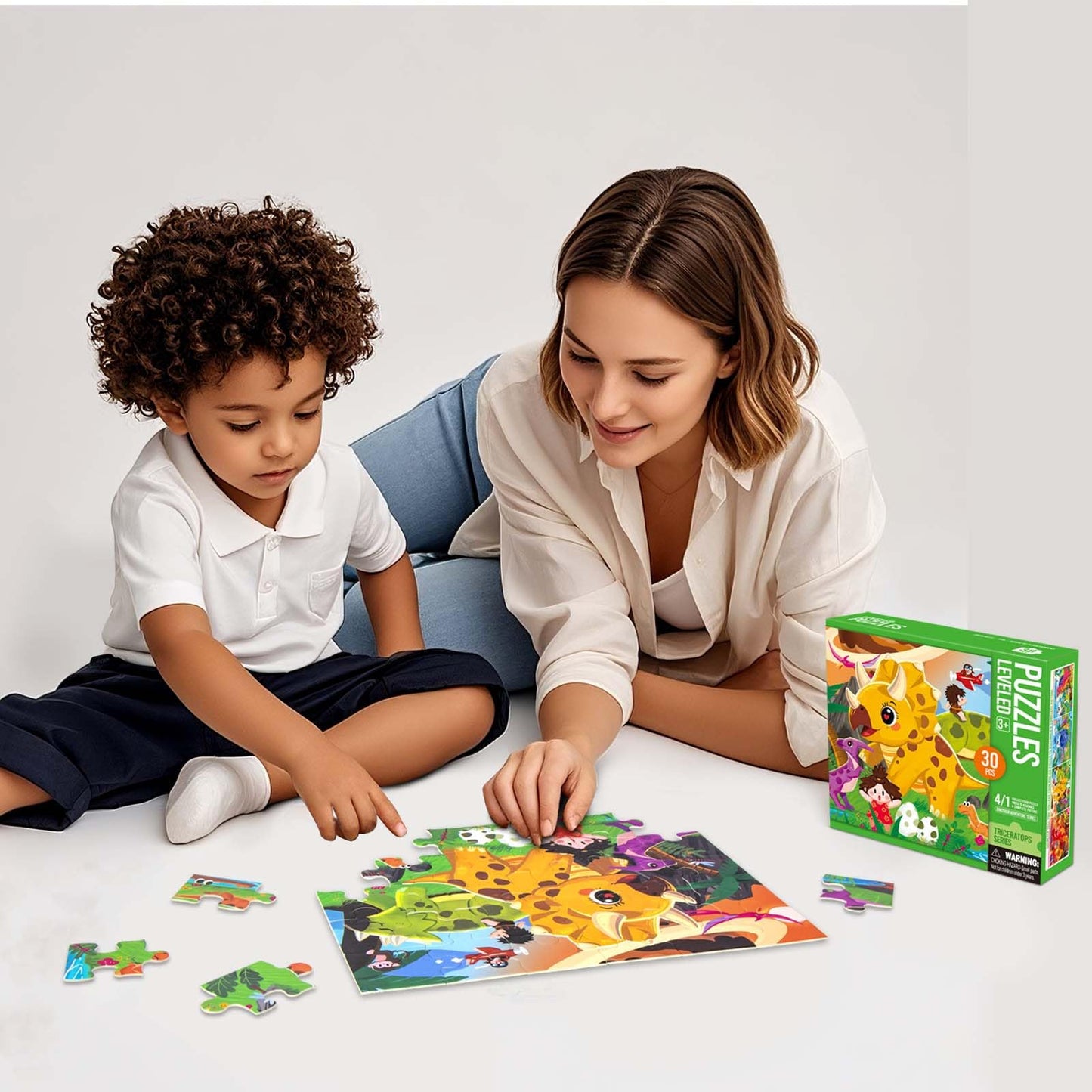 Dinosaur Puzzles for Kids Ages 3-8，4 Pack Progressive Jigsaw Puzzles (24/30/35/48 Pieces) for Toddlers & Children，Educational Floor Puzzles for Gifts