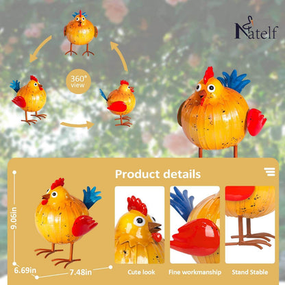 Natelf Metal Rooster Chicken Sculpture for Garden, Patio, Lawn, Porch & Indoor - Rustic Farmhouse Decor
