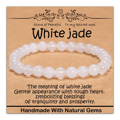 CHCCOYE 6mm Natural Healing Gemstone Bracelet Handmade Yoga Stretch Elastic Bracelet Stress Relief Crystal Jewelry for Men and Women (6mm, White jade)