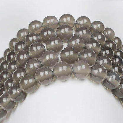 MJDCB 7A Natural Grey Agate Gemstone Round Stone Beads for Jewelry Making DIY Bracelet Necklace (10mm)