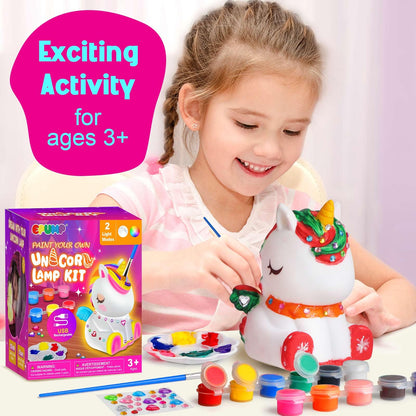 EPUMP Paint Your Own Unicorn Lamp Kit - Rechargeable 1200mAh Night Light with 2 Light Modes, Arts and Crafts Painting Toys for Girls Boys, Art Supplies Birthday Gifts for Kids Ages 3-12+