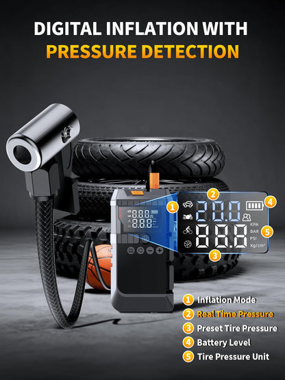 Jump Starter with Air Compressor, Battery Jumper Starter Portable,12V Jump Box with 160PSI Tire Inflator for Car Battery, LED Display for All Gas & 12L Diesel Engines, LED Light, Jumper Cables