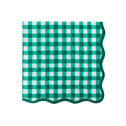 Bonjour Fête Green Gingham Paper Party Dinner Napkins | Premium Party Supplies | St. Patrick's Day, Father's Day Gatherings, & Christmas Parties | Pack of 20, 6.5" Folded