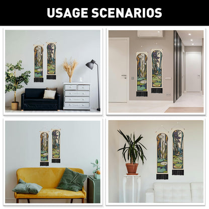 PLIGREAT 2 Pack Mucha Pond Style Tapestry Vertical Art Lotus Wall Hanging with Tassels Aesthetic Wall Tapestry for Bedroom Bathroom Living Room Long Narrow Home Art Decor, 52"x13"