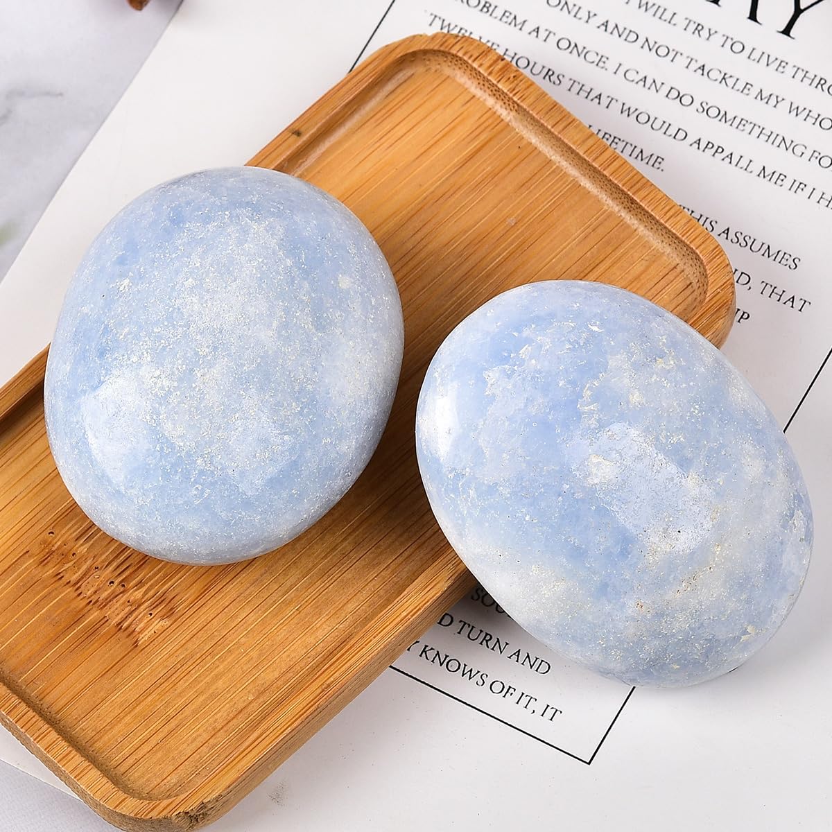 JIC Gem 2 Pcs Blue Celestite Palm Stones Pocket Worry Stones Polished Crystal Healing Irregular Gemstone Chakra Reiki 2 Inch