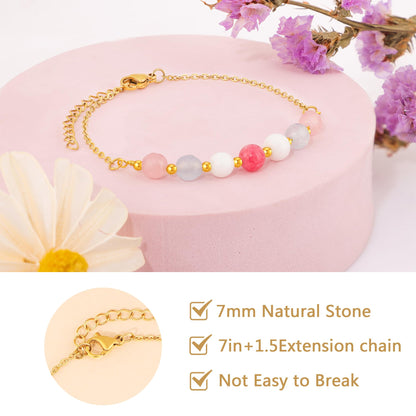 JoycuFF New Beginnings Gifts for Women, Good Vibes Only Moonstone Bracelet, Protection Positive Happiness Bracelets for Women