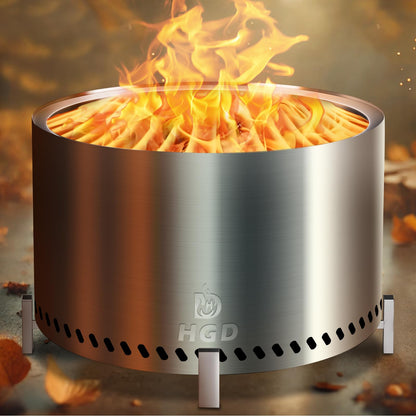 HGD 28 Inch Smokeless Firepit, Large Stainless Steel Fire Pit, Wood Burning Firepit for Patio Garden Picnic