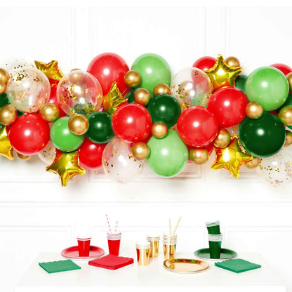 Patimate Red Green Christmas Balloons Set, 50 pcs 12 inch Metallic Gold Lime Forest Green Red Gold Confetti Latex Balloons Kit for Christmas Grinch Birthday Baby Shower Party Decorations