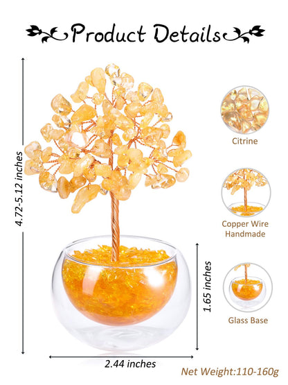 PESOENTH Citrine Crystal Tree of Life Gifts for Women Mom Birthday,Citrine Stone Tree Gem Tree for Positive Energy Good Luck Spiritual Home Room Decor Gifts