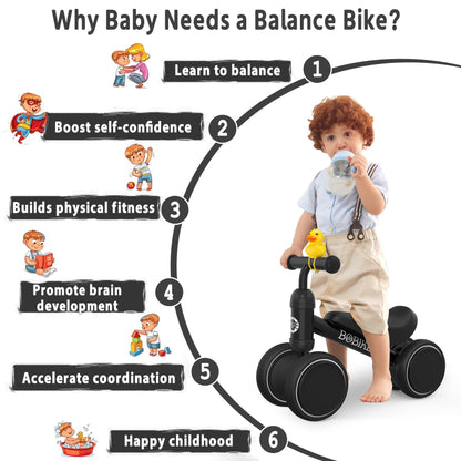 Baby Balance Bike Toys for 12-36 Months Kids Toy Boy Girls Gifts Toddler Best First Birthday Gift Children Walker No Pedal Infant 4 Wheels Bicycle (Black)