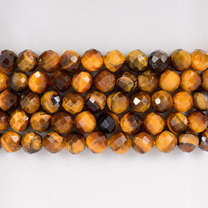 Angelstones Natural Golden Tiger Eye Gemstone Stretch Bracelet, 4mm Faceted Round Beads, Crystal Healing for Women