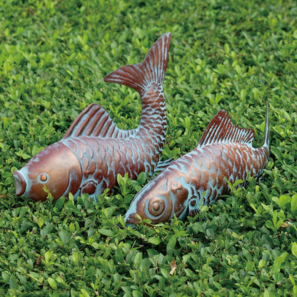 G/N Set of 2 Koi Fish Decor Outdoor Statue Sculpture Garden Pond Fishes Yard Art Antique Copper Koi Sculptures & Statues Large Metal Koi Fish Figurine Ornaments Décor Gifts for Women Mom Grandma