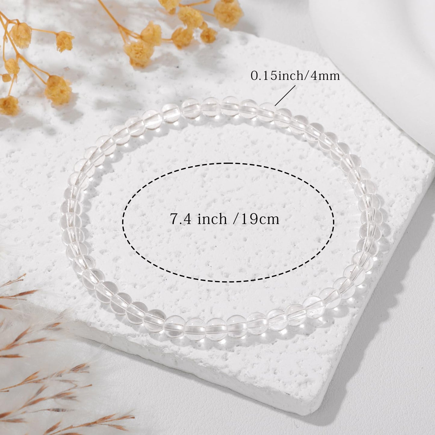 Bolinailo Crystal Beaded Bracelets for Women 4mm Clear Quartz Bead Handmade Gemstone Stretch Elastic Bracelet Natural Stone Crystal Healing Reiki Spiritual Jewelry Gifts