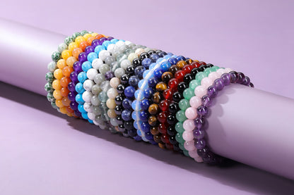 Jovivi Amethyst Crystal Bracelets for Women Men - 8mm Handmade Natural Semi Precious Gemstone Beaded Bracelets, Round Stone Beads Stretch Bracelet, Healing Yoga Bracelets Jewelry Gifts