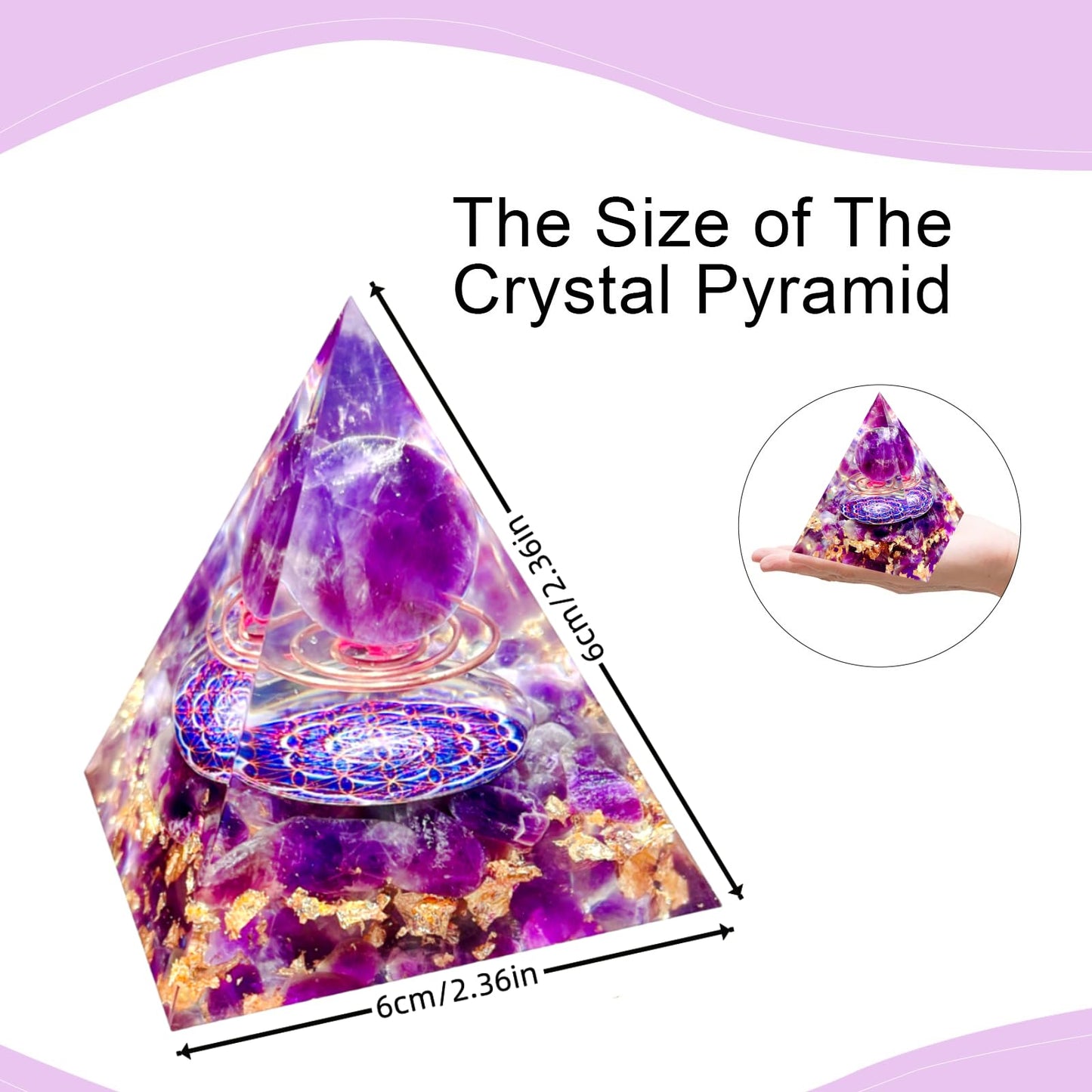 Saefheled Orgone Pyramid Energy Generator,Natural Amethyst Orgonite Crystal Healing Pyramids for Reduce Stress Chakra Reiki Healing Meditation Attracts Lucky and Success,Accumulate Wealth Health(6cm)
