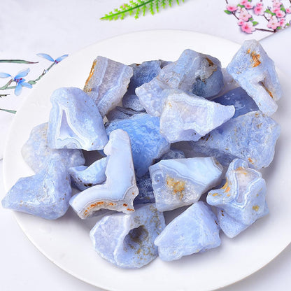 Erliway 1.25-2" Blue Lace Agate Raw Stone and Healing Crystals, Natural Rough Stone for Tumbling, Cabbing, Fountain Rocks, Decoration, Raw Crystal and Healing Stones for Polishing, Wicca & Reiki