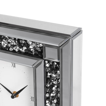 SHYFOY Luxury Crystal-Embedded Mirrored Table Clock, Elegant Decorative Clock with Roman Numerals for Home & Office, Silver Glam Desk Clock Home Decor