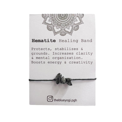 The Blue Yogi Hematite Healing Bracelet Anklet, Adjustable Cord Crystal Bracelet for Women Men, Spiritual Protection Jewelry with Affirmation Card
