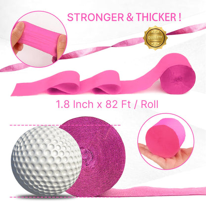 PartyWoo Pink Crepe Paper Streamers 6pcs 492ft Pack of Light Baby Pastel Hot Pink Crepe Paper Streamers for Birthday Gender Reveal Baby Shower Graduation Wedding Bachelorette Party Decorations