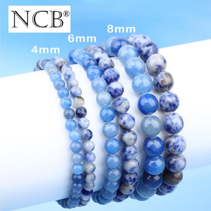 NCB 2-Piece 6mm Natural Crystal Gemstone Stretch Bracelets – ﻿Blue Aventurine, Blue Spot Handmade Reiki Energy Healing Jewelry for Meditation,Yoga, Unisex