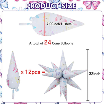 Vuzvuv 2 Pcs 32 inch 4D Huge Butterfly Star Balloons Explosion Star Mylar Foil Balloons for Party Supplies Backdrop,New Year,Birthday, Wedding,Photo Booth Ornament